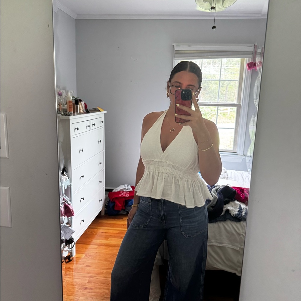 White Halter Peplum Top